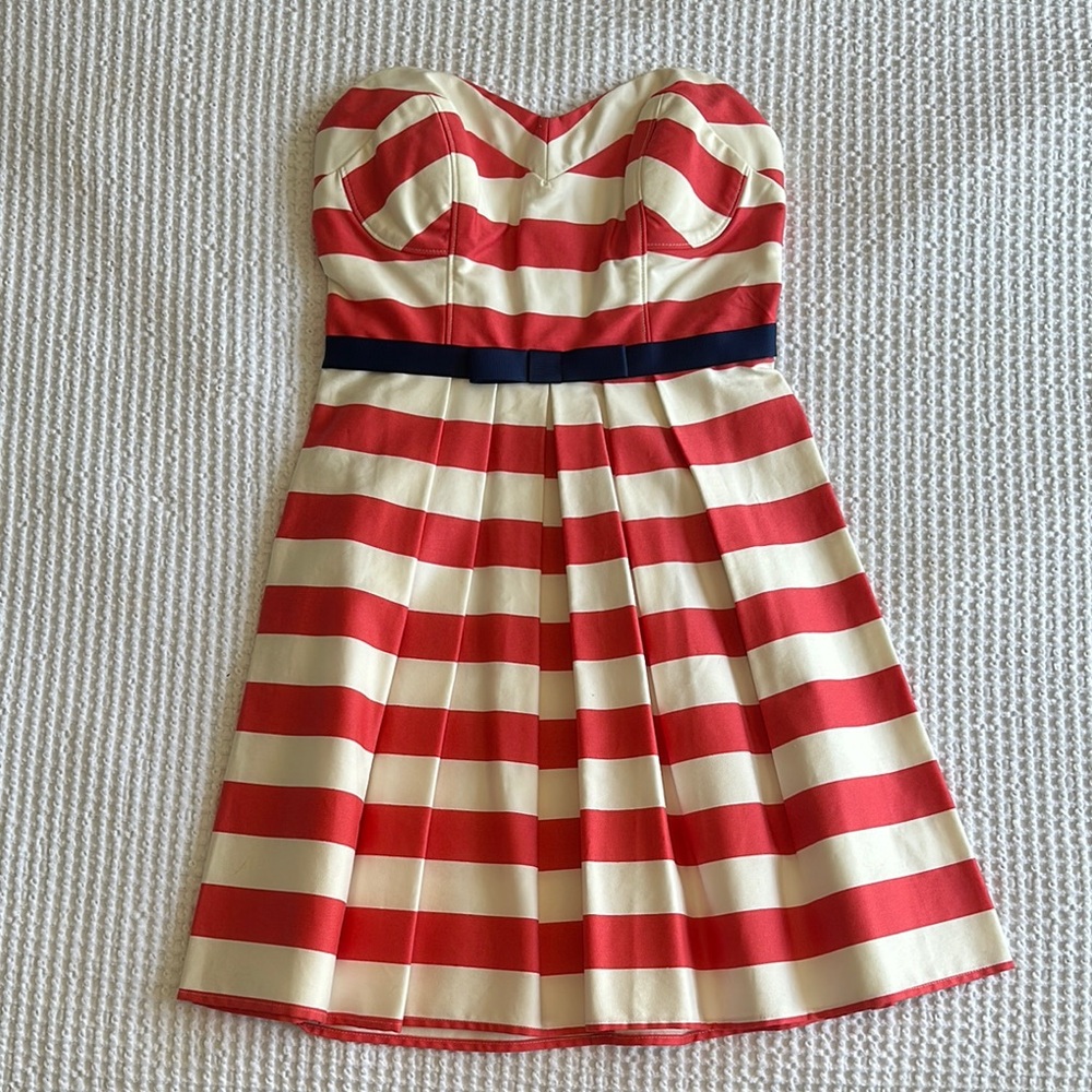 Pink and White Striped Strapless Dress